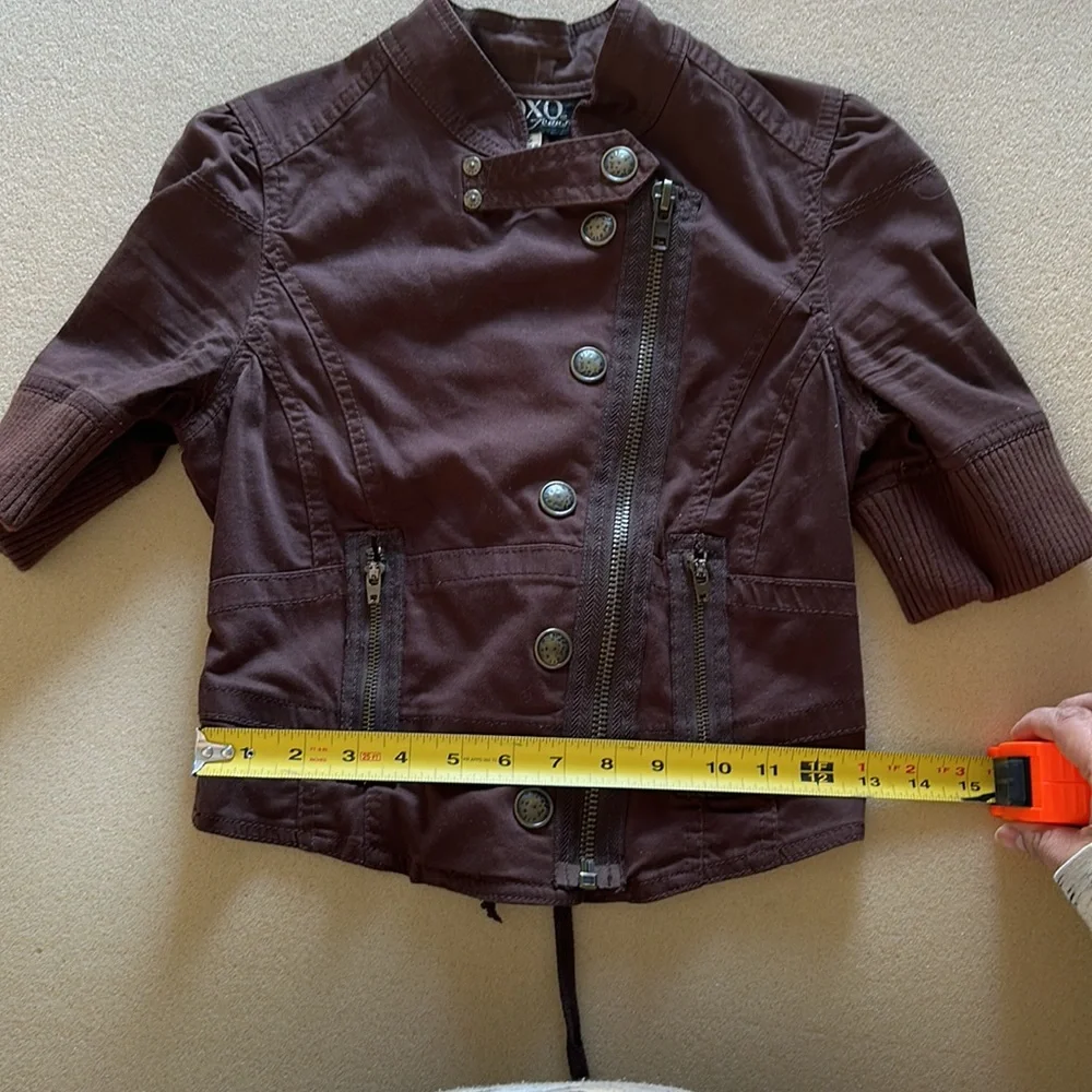 XOXO Cropped Button Up Zipped Brown Jacket (Small) - Picture 7 of 9